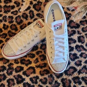 Converse White Sneakers with Rhinestone Toes